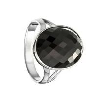 Серебряное кольцо с чёрным агатом, размер 17