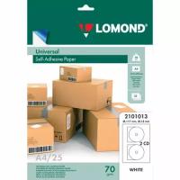 LOMOND Этикетка самоклеящаяся для CD, D117/18 мм, 2 этикетки, белая, 70 г/м2, 25 листов, LOMOND, 2101013