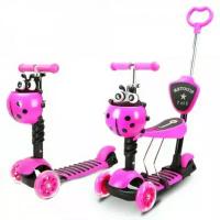 Самокат детский Scooter 5 в 1 со светящимися колесами (Розовый)