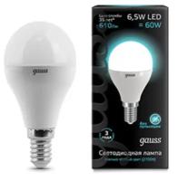 Светодиодная лампа GAUSS 105101207 E14 6,5W(60W) 4100K AC220-240V шар