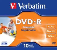 Диск DVD-R Verbatim 4.7Gb 16x Jewel Case Printable (10шт) 43521