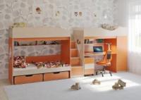 Детская мебель, Двухъярусные кровати КарИВи Трехъярусная кровать Легенда 10.6 Дуб Молочный Оранжевый