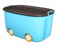 Ящик пластиковый для хранения на колесах маленький (голубой)