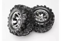 Колеса, диски, резина TRAXXAS запчасти Tires & wheels, assembled, glued (Geode chrome wheels, Canyon AT tires, foam inserts) (2) (use w