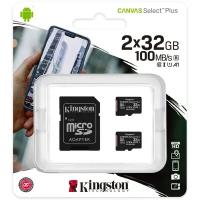 Kingston Карта памяти Kingston Canvas Select Plus microSDHC, 2 шт, SDCS2/32GB-2P1A