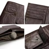 Мужской кожаный бумажник KAVIS для документов и денег, Цвет Чёрный