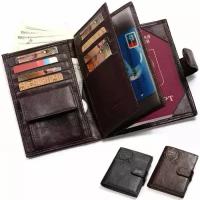 Мужской кожаный бумажник KAVIS для документов и денег