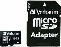 Флеш карта microSD 16GB Verbatim microSDHC Class 10 UHS-I (SD адаптер) (47040)