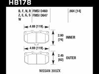 Колодки тормозные HB178Z.564 HAWK Perf. Ceramic передние SUBARU Impreza WRX; Nissan 300ZX; HPB тип