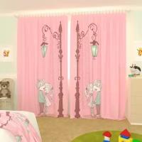 Детские шторы Девочка и мальчик розовые, на ленте, 145х260 см