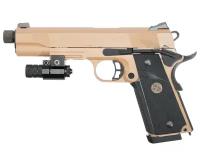 Страйкбольный пистолет KJW Colt M1911 M.E.U. (6 мм, GBB, Gas, Tan, удлиненный ствол)