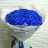 Букет живых синих роз 101 шт., красивый букет цветов, шикарный, премиум букет