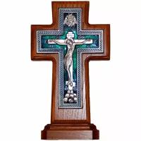 Крест настенный на подставке гальванический с серебрением и эмалью 18 см, арт КСТ-021