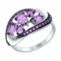 Серебряное кольцо Diamant online 101457 с фианитом и аметистом, Серебро 925°, 19