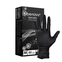 Перчатки виниловые неопудренные Benovy черные (50 пар, L) Benovy