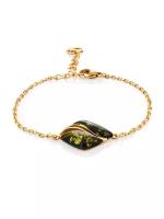 Браслеты из янтаря в позолоте Амберхолл Элегантный браслет из серебра с позолотой, украшенный зелёным янтарём «Савой»