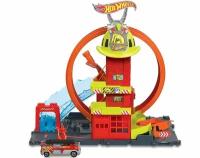 Пожарная станция для автомобильного трека Hot Wheels City Super Fire Station с петлей + машинка
