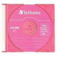 VERBATIM Диск CD-RW VERBATIM, 700 Mb, 8х-12х, Colour Slim Case, 43167