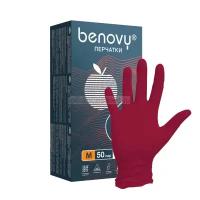 Перчатки нитриловые Benovy красные (50 пар, S) Benovy