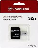 Карта памяти MicroSD 32GB Class 10 Transcend 300S UHS-1 U1 + SD адаптер, 1 шт