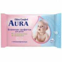 Влажные салфетки детские Aura Ultra comfort 15 штук в упаковке