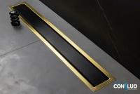 Душевой лоток CONFLUO PREMIUM BLACK GLASS LINE 450 GOLD, черное стекло/золото