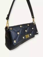 Итальянская женская сумка через плечо натуральная кожа, черная сумка багет мягкая, сумка Vezze Италия