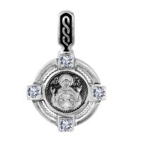 Подвеска-иконка из черненого серебра Святая Богородица Юз Елизавета с фианитом 3358-4ф, Чернение 925°
