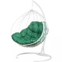 Подвесное кресло кокон двухместное Bigarden «Gemini promo» white (зеленая подушка)
