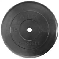 Диск обрезиненный черный Atlet Barbell d-26 15 кг