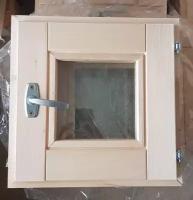 Окно для бани из липы "финское" со стеклопакетом 30х30 см