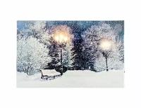 Светящаяся картина скамейка В снежном парке, 6 холодных/тёплых LED-огней, 58х38 см, батарейки, Kaemingk (Lumineo) 485486-скамейка