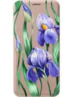 Чехол-книжка на Sony Xperia XZ2 Compact / Сони Иксперия Икс Зет 2 Компакт с 3D принтом "Amazing Irises" золотой