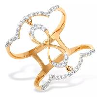 Широкое фаланговое кольцо из золота с фианитами и узором в виде бесконечности