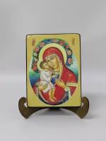 Освященная икона на дереве ручной работы - Жировицкая икона божьей матери, 9x12x3 см, арт Ид3460