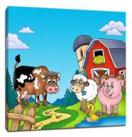 Картина Уютная стена "Животные на ферме у большого дома" 70х60 см