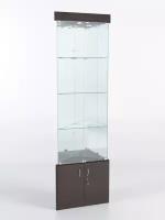 Витрина стеклянная "истра" угловая №3-У трехгранная (с дверками, бока - зеркало), Дуб Венге 45 x 45 x 210 см (ДхШхВ)