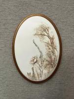 Панно из гипса, ботанический барельеф, Картина "Хризантемы" 35x25x1 см