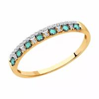 Золотое кольцо Diamant online 262704 с бриллиантом и изумрудом, Золото 585°, 17