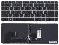 Клавиатура для ноутбука HP EliteBook 745 G3, 745 G4, 840 G3, 840 G4, 848 G3, 848 G4 черная, рамка серебряная, с джойстиком, с подсветкой