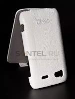 Чехол-книжка Clever Case Leather Shell для HTC Sensation тесненая кожа, белая