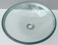 Накладная стеклянная раковина чаша (умывальник) прозрачная с серебристым бортиком