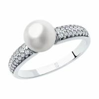 Серебряное кольцо DIAMANT-ONLINE 238694 с фианитом и жемчугом, Серебро 925°, 17,5