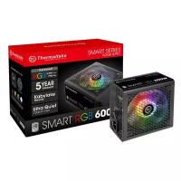 Блок питания Thermaltake ATX 600W Smart RGB 600 80+ (24+4+4pin) APFC 120mm fan color LED 6xSATA RTL