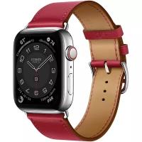 Часы Apple Watch Hermès Series 6 GPS + Cellular 44mm Silver Stainless Steel Case with Rouge Piment Swift Leather Single Tour