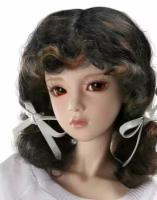 Dollmore (8-9) MX Blended Mohair Wig D. Brown (Полудлинный волнистый парик тёмно-коричневый с мелированием размер 22-25 см для кукол Доллмор)