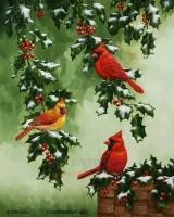 Красные птицы на ветвях