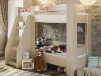 Детская двухъярусная кровать с бортиками Стендмебель, Симба, 136х198х170см, дуб белфорт -белый глянец