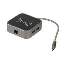 Док-станция Qumo Dock 2 Hub Qumo CH (HB-0003), Type-C, PD, HDMI, 4k 30Hz, 1080p 60 Hz, GE1000 MBS, 2 USB 3.0, 1 USB 2.0, 10 cm, Qi зарядка, металличес