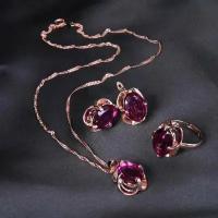 Гарнитур 3 предмета: серьги, кулон, кольцо безразмерное "Эдель" классик, цвет фиолетовый в золоте, 45 см